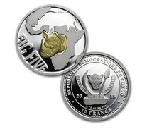 Конго, 10 франков, 2013 год, большая пятерка, 1/10 oz