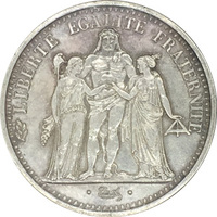 Франция,10 франков, 1966 г., Геркулес и нимфы, серебро
