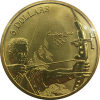 Олимпийские игры в Сиднее, Австралия. 5 долларов, 2000г - "Стрельба из лука"