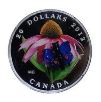 Монета "Цветок эхинацеи и бабочка из муранского стекла"
