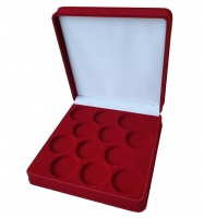 Коробка на 12 монет в капсулах (диаметр 44 мм) бордо