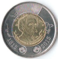 200 лет со дня рождения Джона Макдональда - Канада, 2 доллара, 2015 год