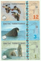 Арктика, 1 1/2-3 1/2-12 долларов, полимер. Тройная банкнота.