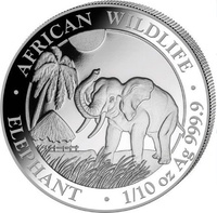 Монета Слон - Сомали, 10 шиллингов, 2017 год (3,11 грамм)