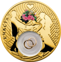 Свадебная монета с позолотой